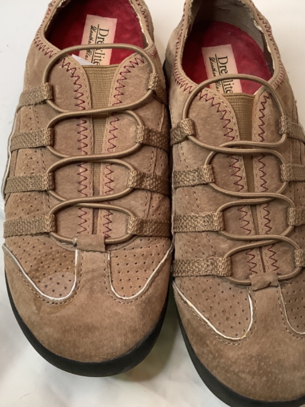 EUC Drexlite Leather classics sz. 6 brown with red stitches sneakers flats - Picture 9 of 9